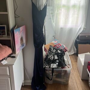 navy blue prom dress with lace back